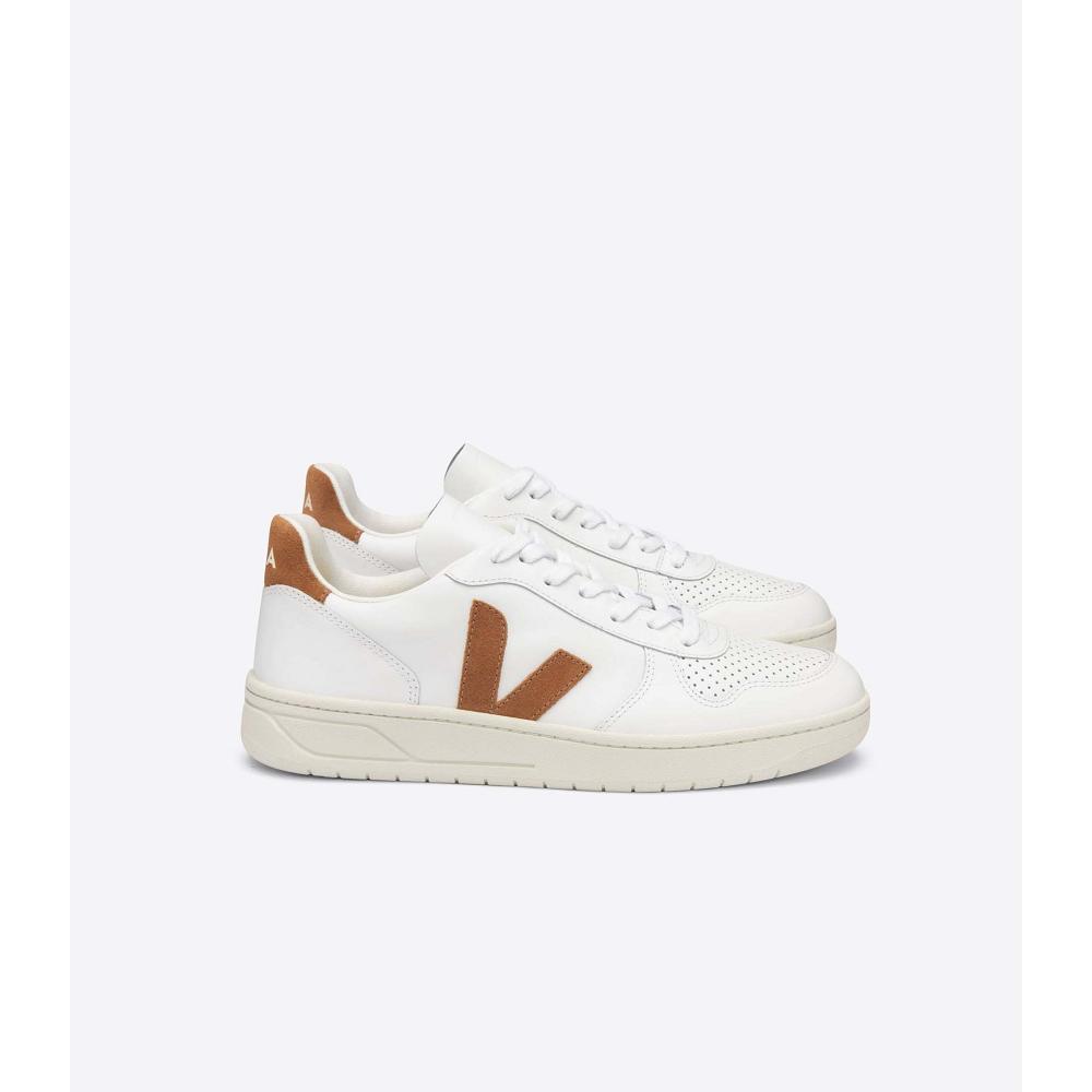 Veja V-10 LEATHER Men\'s Sneakers White/Brown | CA 329CTV